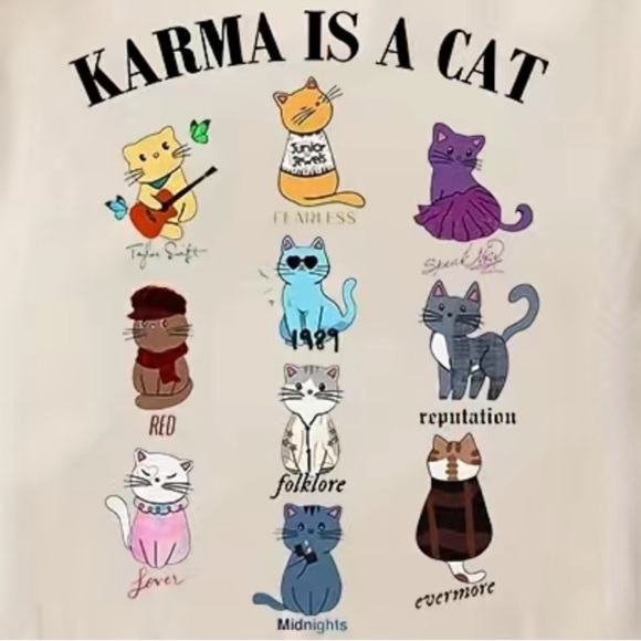 Taylor Swift Eras Tour Karma is a Cat Tote Bag Canvas Poster Cats 1989 Fearless - Picture 6 of 7